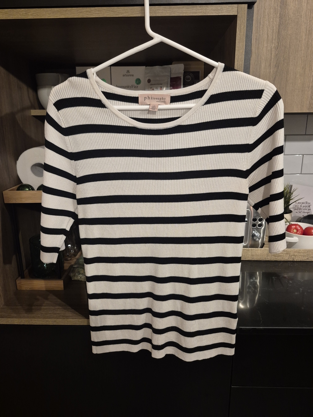 Philosophy Black and White Striped Ribbed Knit Top